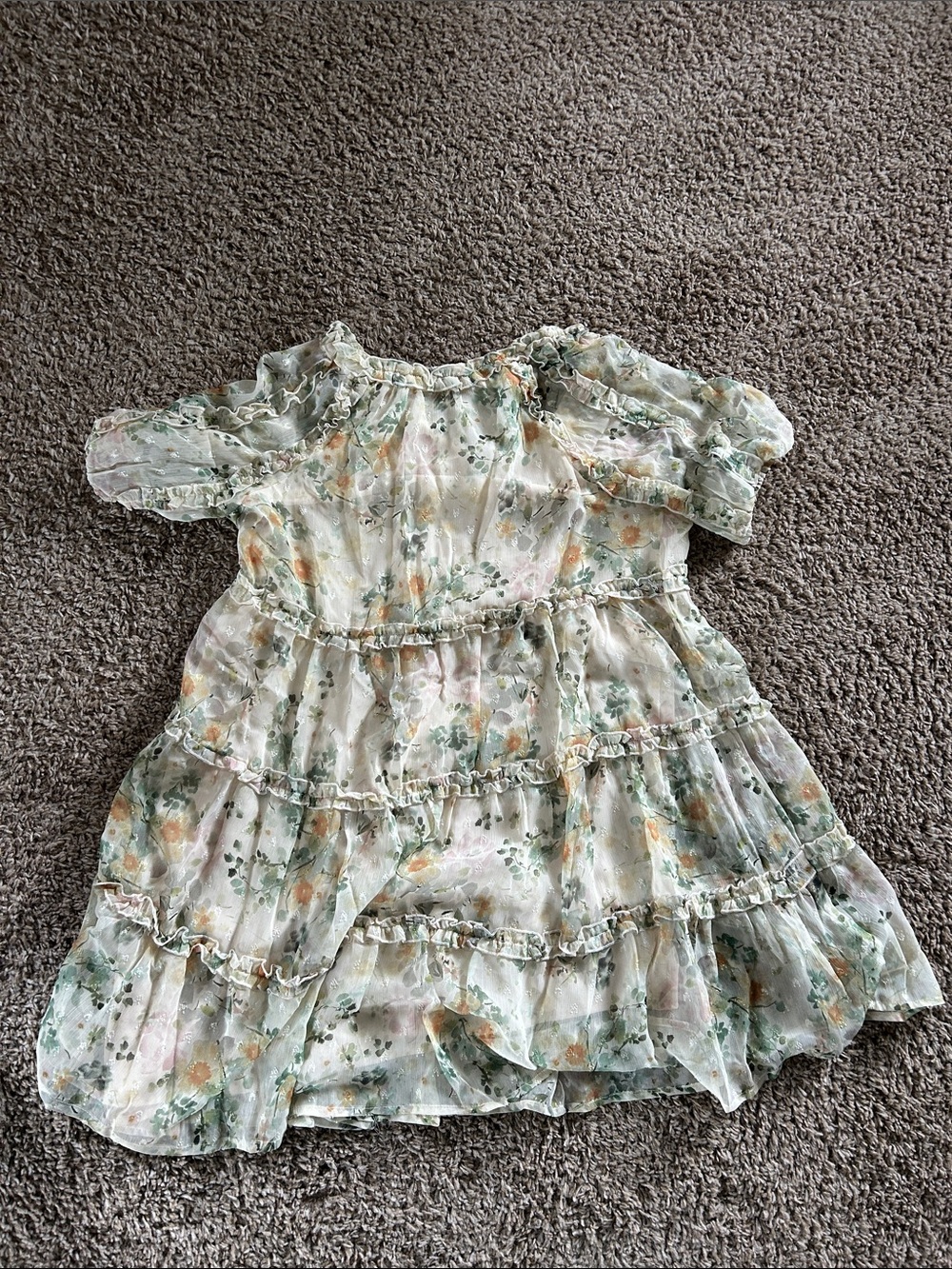 Floral Tiered Womens Dress - Light Cream & Green - Picture 4 of 4